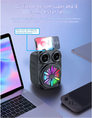 Caixa de Som Bluetooth Portátil TDX 5.0 com Luz RGB, Rádio FM, Suporte para Celular, USB e Cartão TF (500mAh)