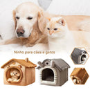 Casinha de Luxo para Gatos com Orelhas de Urso de Pelúcia | Tenda Semi-Fechada Anti-Ansiedade para Animais de Estimação com Almofada Removível | Para Gatos de Interior de até 3,6 kg