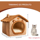 Casinha de Luxo para Gatos com Orelhas de Urso de Pelúcia | Tenda Semi-Fechada Anti-Ansiedade para Animais de Estimação com Almofada Removível | Para Gatos de Interior de até 3,6 kg