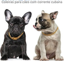 Coleira Cuban Link Reforçada, Aço Inoxidável 304 | Corrente Banhada a Ouro 18K com Fecho de Liberação Rápida para Cães Fortes
