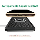 Base de Carregamento Sem Fio 15W para Carro | Antiderrapante, Bloqueio de Calor, Type C / USB QC