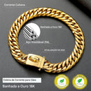 Coleira Cuban Link Reforçada, Aço Inoxidável 304 | Corrente Banhada a Ouro 18K com Fecho de Liberação Rápida para Cães Fortes