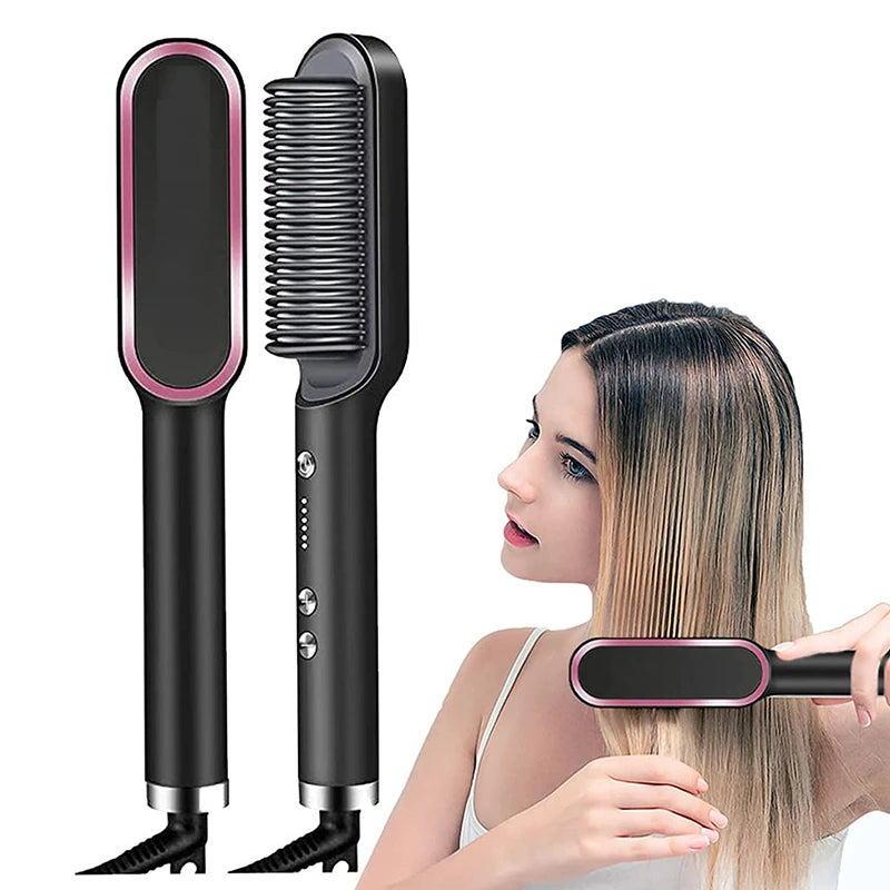 Escova Alisadora Bivolt 5 em 1 - Alisa, Hidrata, Modela, Alinha e Anti-Frizz