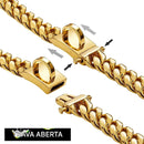 Coleira Cuban Link Reforçada, Aço Inoxidável 304 | Corrente Banhada a Ouro 18K com Fecho de Liberação Rápida para Cães Fortes