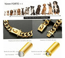 Coleira Cuban Link Reforçada, Aço Inoxidável 304 | Corrente Banhada a Ouro 18K com Fecho de Liberação Rápida para Cães Fortes
