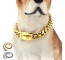 Coleira Cuban Link Reforçada, Aço Inoxidável 304 | Corrente Banhada a Ouro 18K com Fecho de Liberação Rápida para Cães Fortes