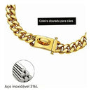 Coleira Cuban Link Reforçada, Aço Inoxidável 304 | Corrente Banhada a Ouro 18K com Fecho de Liberação Rápida para Cães Fortes