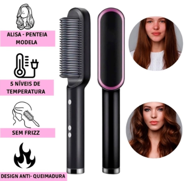 Escova Alisadora Bivolt 5 em 1 - Alisa, Hidrata, Modela, Alinha e Anti-Frizz