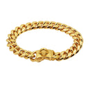 Coleira Cuban Link Reforçada, Aço Inoxidável 304 | Corrente Banhada a Ouro 18K com Fecho de Liberação Rápida para Cães Fortes