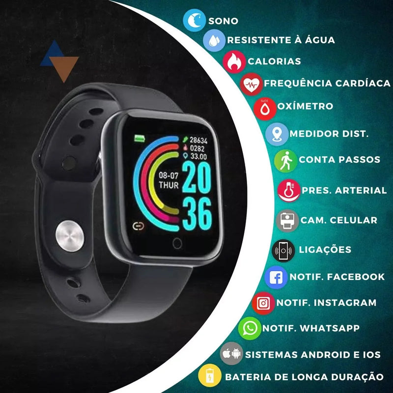 Relógio inteligente Pro6D20/Y68 SmartWatch Sport + Fone de Ouvido Bluetooth