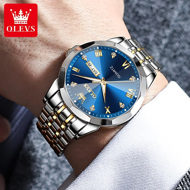 Relógio Masculino Luxo Clássico OLEVS 9931 Pulseira em Aço Inoxidável Quartzo à Prova D'água