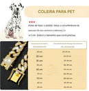 Coleira de luxo com corrente cubana cravejada de pedras | Corrente cravejada com zircônias cúbicas e aço inoxidável para cães e gatos