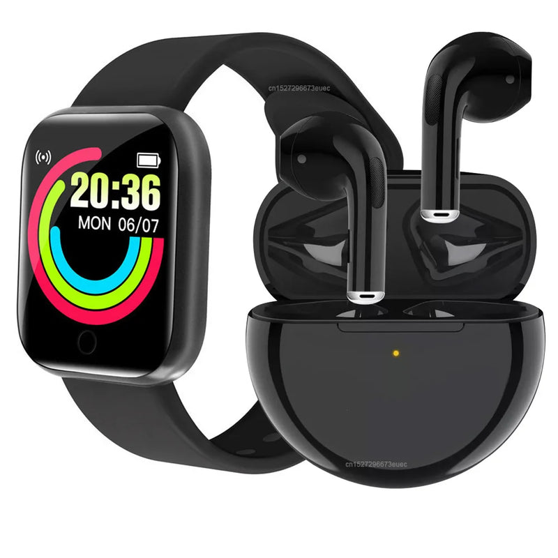 Relógio inteligente Pro6D20/Y68 SmartWatch Sport + Fone de Ouvido Bluetooth