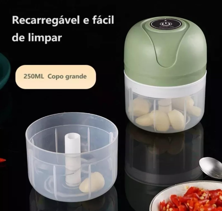 Mini Processador Elétrico Moedor Carne Vegetais Alho Fruta Amendoim Recarregável USB 250ml