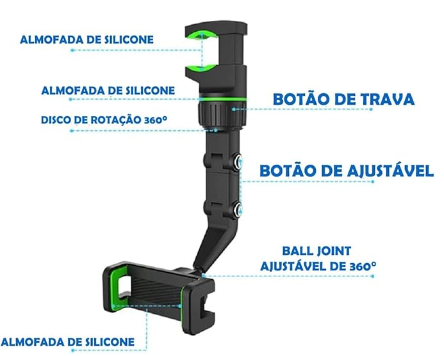 Suporte de Celular Retrovisor de Carrro Giratório 360º