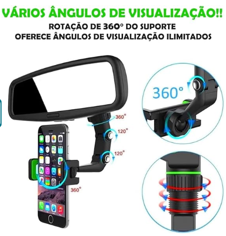 Suporte de Celular Retrovisor de Carrro Giratório 360º